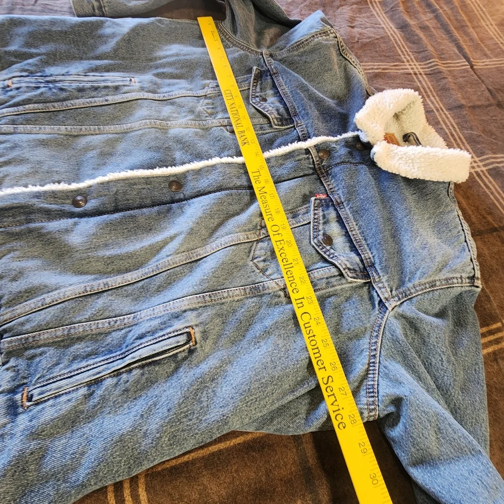 Levis Denim Jacket Adult XXL 2XL Blue Sherpa‎ Lined Trucker Red Tab Fleece Men